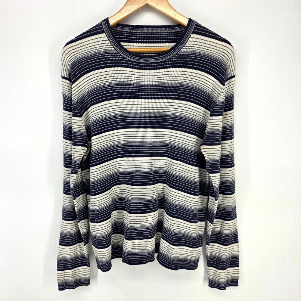 MICHAEL Michael Kors Sweater Mens Medium Navy Blue Ombre Striped Ribbed Knit